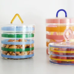Boite Stripy Verre Multicolore / O 10 X H 15 Cm - & Klevering