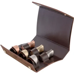 Bouchon Les Bijoux Marron Metal / 3 Bouchons Conservation + 3 Anneaux Anti-Goutte Dans Etui Cuir - L'Atelier Du Vin