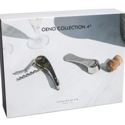 Coffret Sommelier Oeno Collection 4 Metal Marron / Tire Bouchon + Pince A Bouchon Champagne - L'Atelier Du Vin