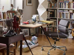 Fauteuil A Roulettes Soft Pad Ea 217 Cuir Marron / Dossier Mi-Haut - Cuir / Eames, 1969 - Vitra