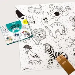 Poster A Colorier Coloriage Pocket - Papier Blanc Noir / 52 X 38 Cm - Omy Design & Play