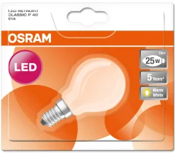 Ampoule Led E14  Verre / Spherique Depolie - 2,5W=25W (2700K, Chaud) - Osram