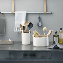 Bac De Rangement Toolbox Ceramique Blanc Bois Naturel / L 19 X H 15 Cm - Ceramique & Chene - Eva Solo