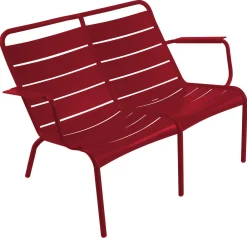 Banc Avec Dossier Luxembourg Duo Metal Rouge / 2 Places - L 119 Cm - Aluminium - Fermob
