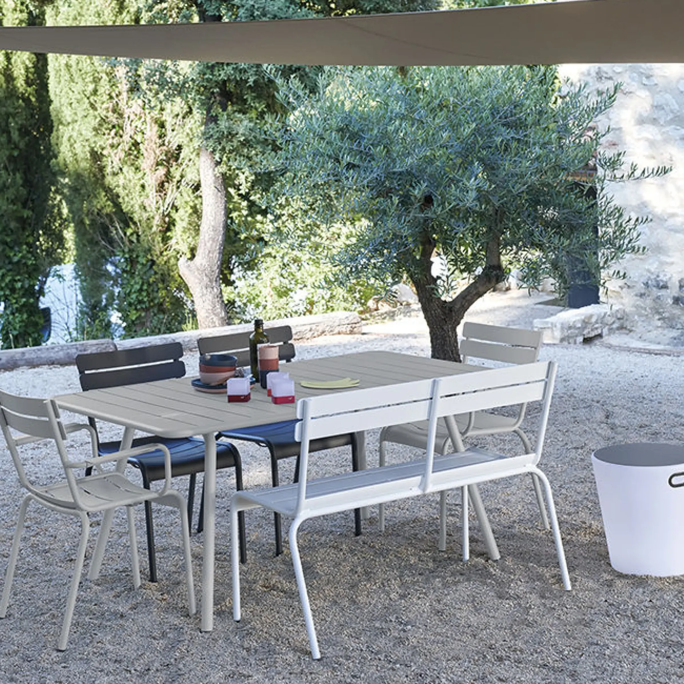 Banc Avec Dossier Luxembourg Metal Gris / 2-3 Places - L 118 Cm - Aluminium - Fermob