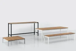 Banc Be-Easy Metal Blanc Bois Naturel / Teck - 180 X 40 Cm - Kristalia