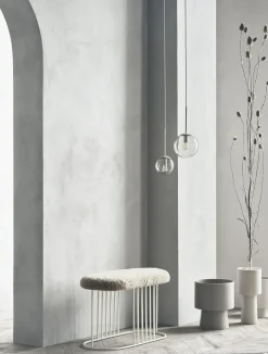 Banc Rembourre Posea Vella Tissu Blanc Beige / Peau De Mouton - L 84 Cm - Bolia