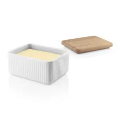 Beurrier Legio Nova Ceramique Blanc Bois Naturel / Couvercle Chene - 12 X 10 Cm - Eva Trio