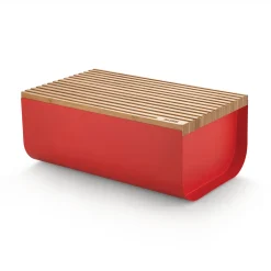 Boite A Pain Mattina Metal Bois Rouge / Acier & Bambou - 34 X 21 Cm - Alessi