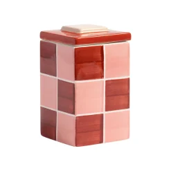 Boite Carre Large Ceramique Rose Rouge / 9 X 9 X H 15 Cm - Gres - & Klevering