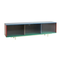 Buffet Bas Colour Cabinet Floor Bois/ Large - L 180 X H 51 Cm / Portes Verre Strie - Hay