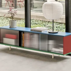 Buffet Bas Colour Cabinet Floor Bois/ Large - L 180 X H 51 Cm / Portes Verre Strie - Hay