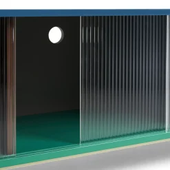 Buffet Bas Colour Cabinet Floor Bois/ Large - L 180 X H 51 Cm / Portes Verre Strie - Hay