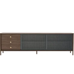 Buffet Gabin Gris Bois Naturel / Meuble Tv - 3 Tiroirs - L 162 Cm - Harto