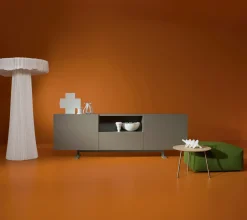 Buffet Luxor Metal Bois Noir / 2 Portes, Niche Ouverte & Tiroir - L 270 X H 90 Cm - Cappellini