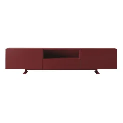 Buffet Luxor Metal Bois Rouge Violet / 2 Portes, Niche Ouverte & Tiroir - L 270 X H 66 Cm - Cappellini