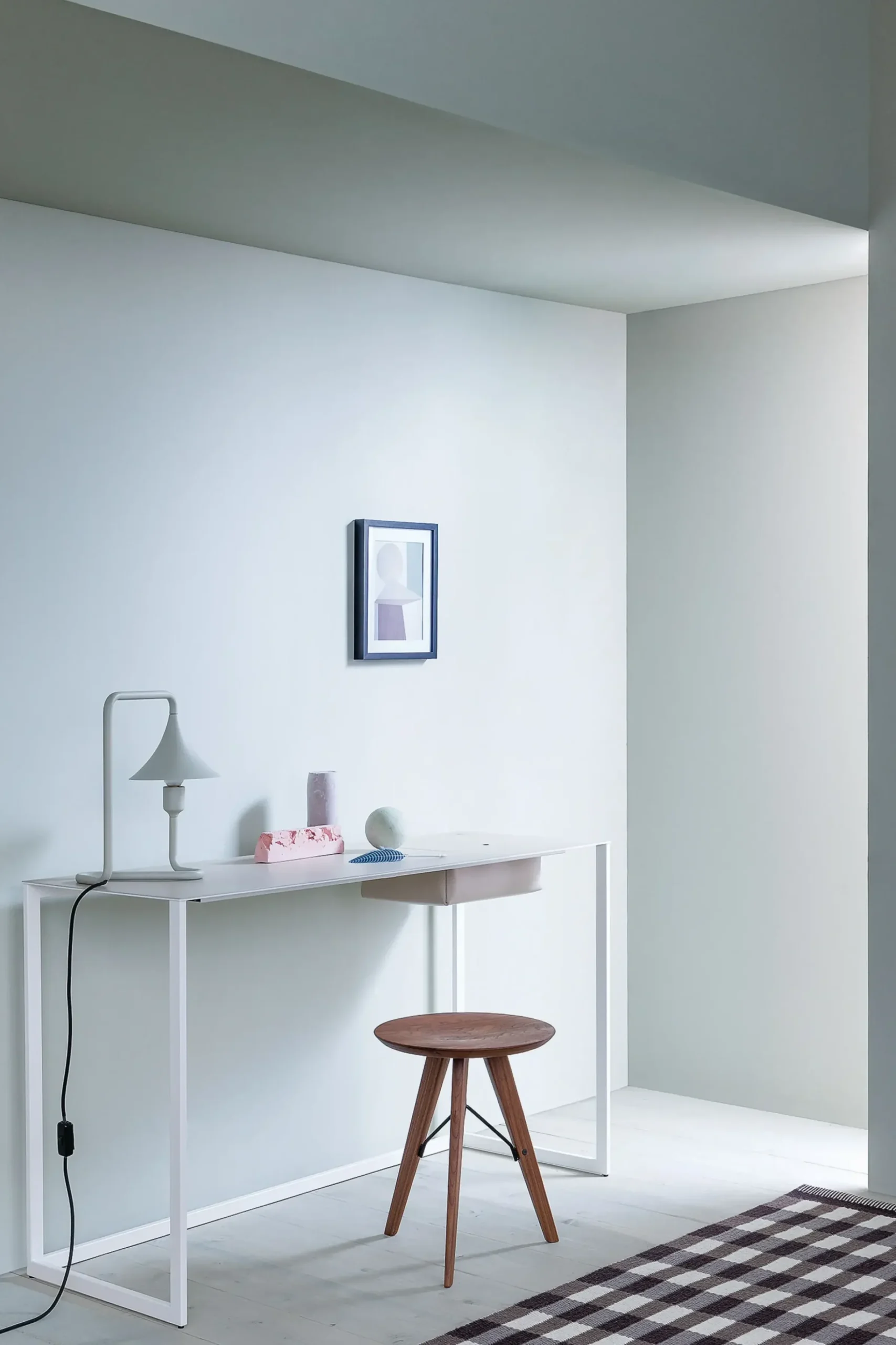 Bureau Calamo Cuir Blanc Gris / Console - Cuir Sellier - L 130 Cm - Zanotta