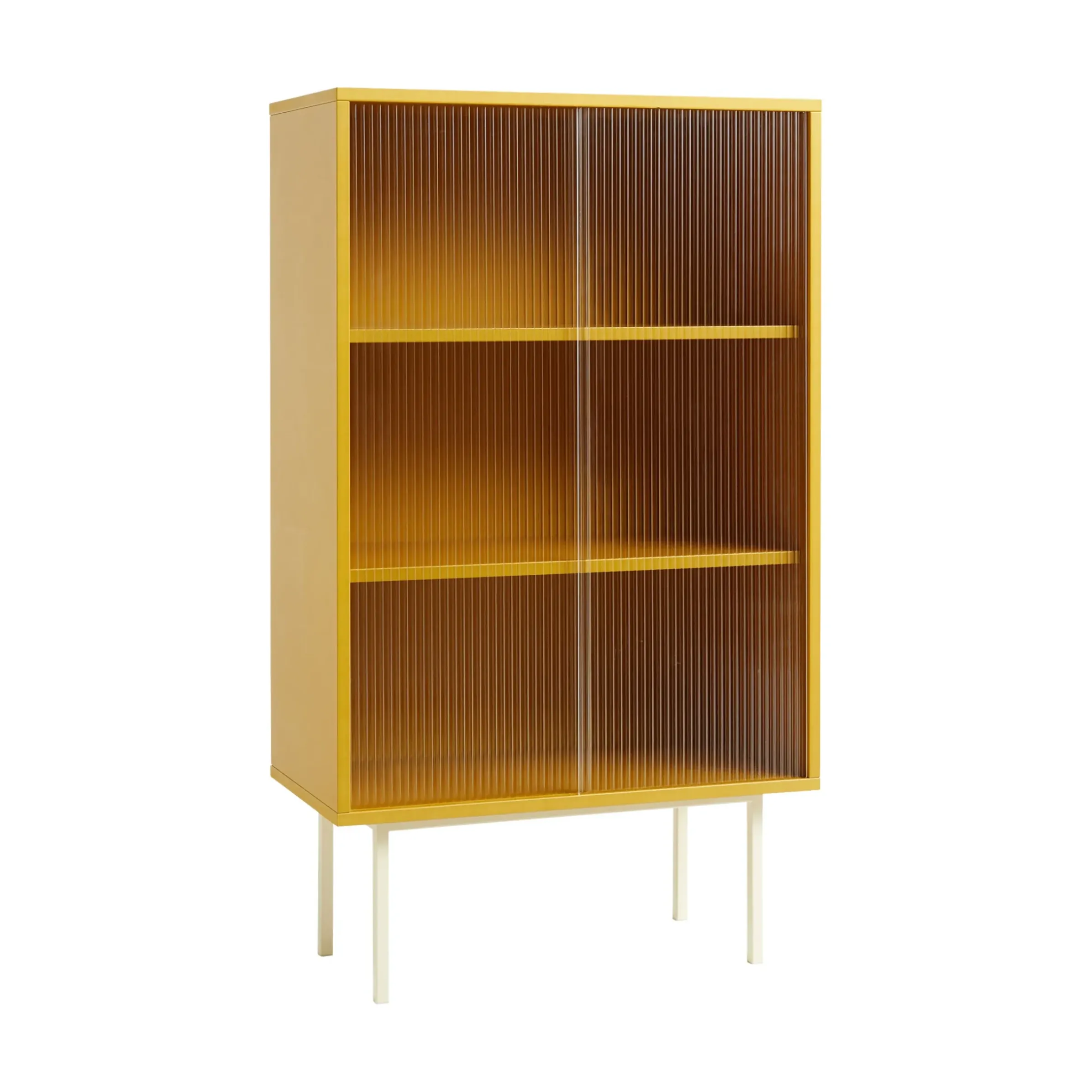 Cabinet Colour Cabinet Tall Bois/ L 75 X H 130 Cm - Portes Verre Strie - Hay