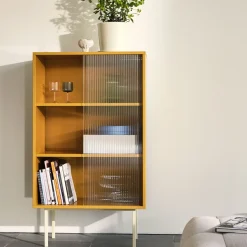 Cabinet Colour Cabinet Tall Bois/ L 75 X H 130 Cm - Portes Verre Strie - Hay