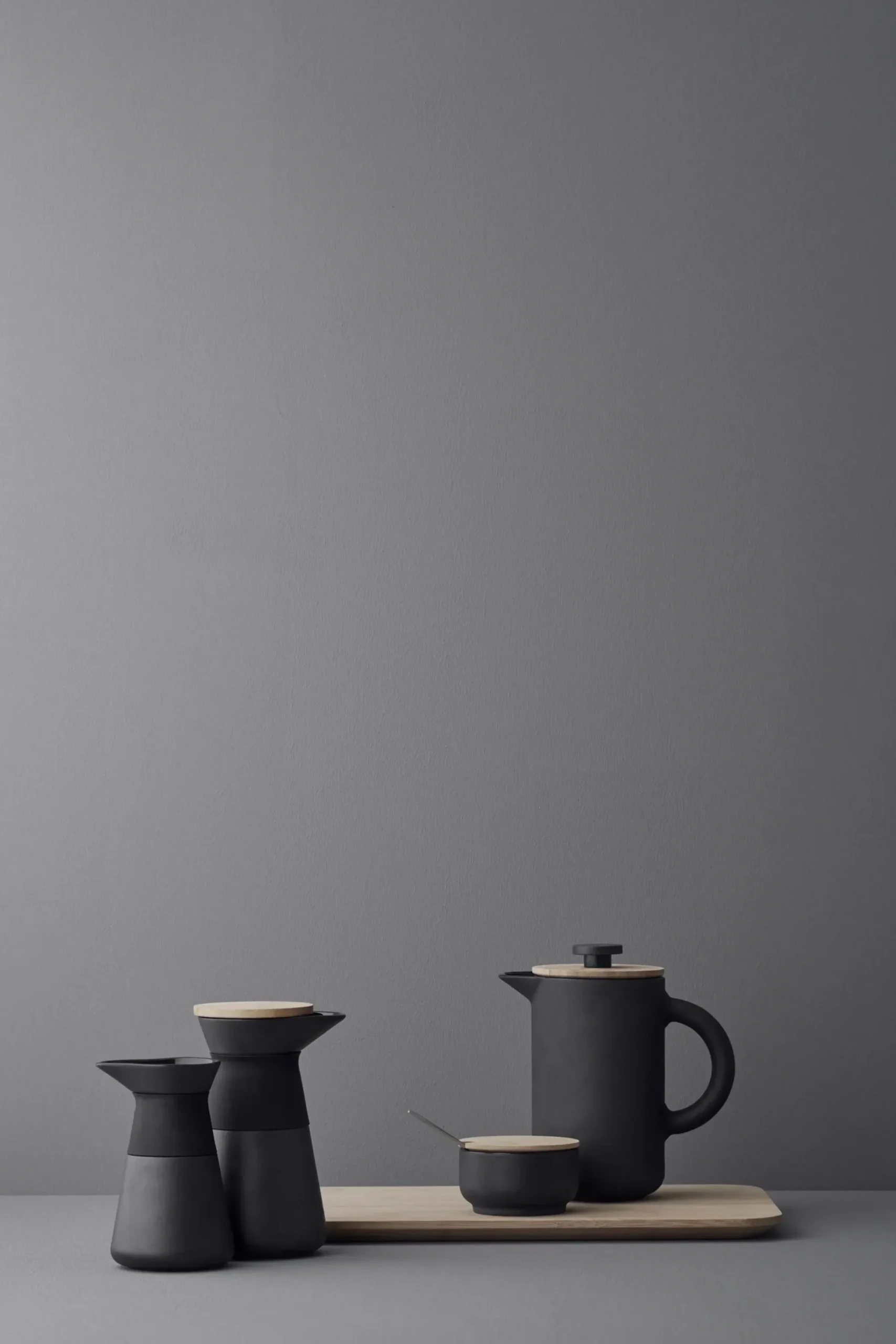 Cafetiere A Piston Theo Ceramique Noir Bois Naturel / 0,8L - Gres & Bambou - Stelton