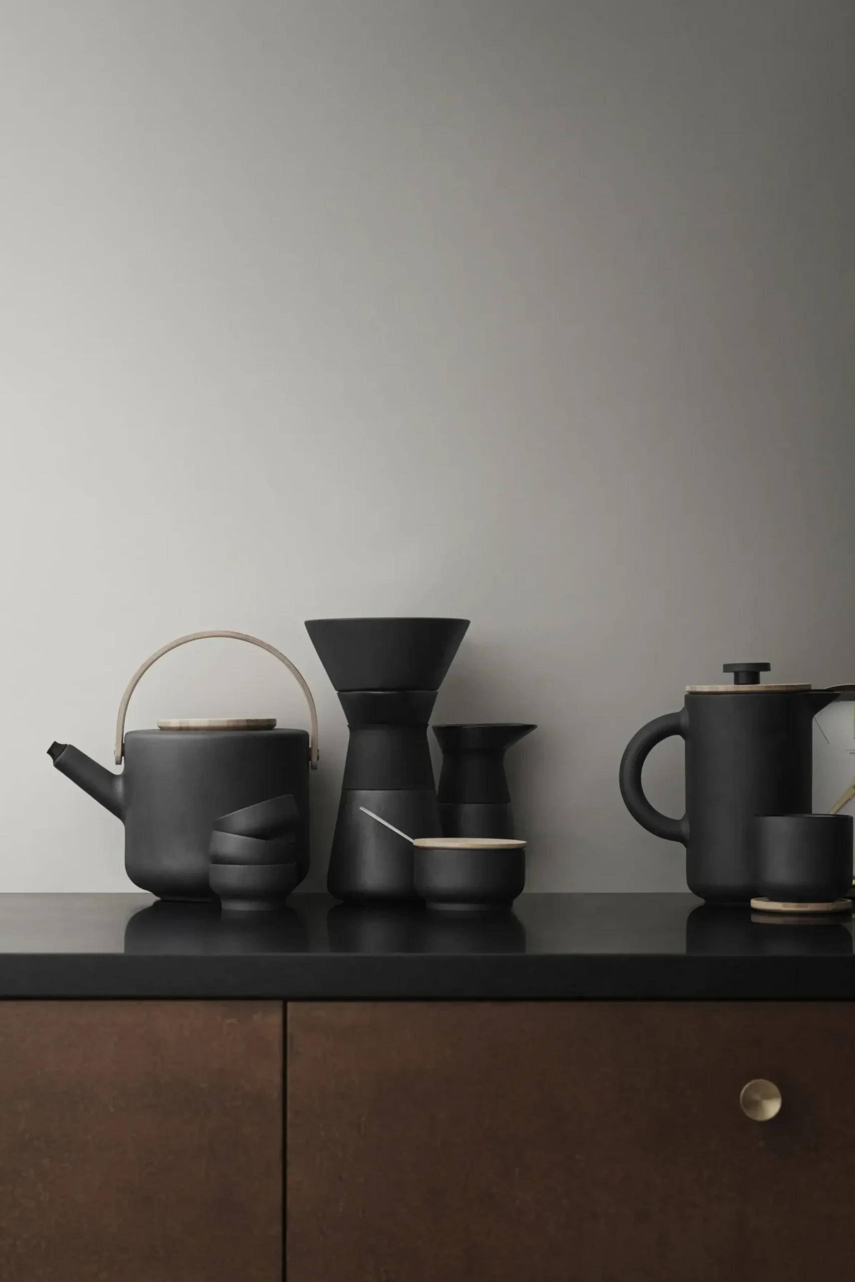 Cafetiere A Piston Theo Ceramique Noir Bois Naturel / 0,8L - Gres & Bambou - Stelton
