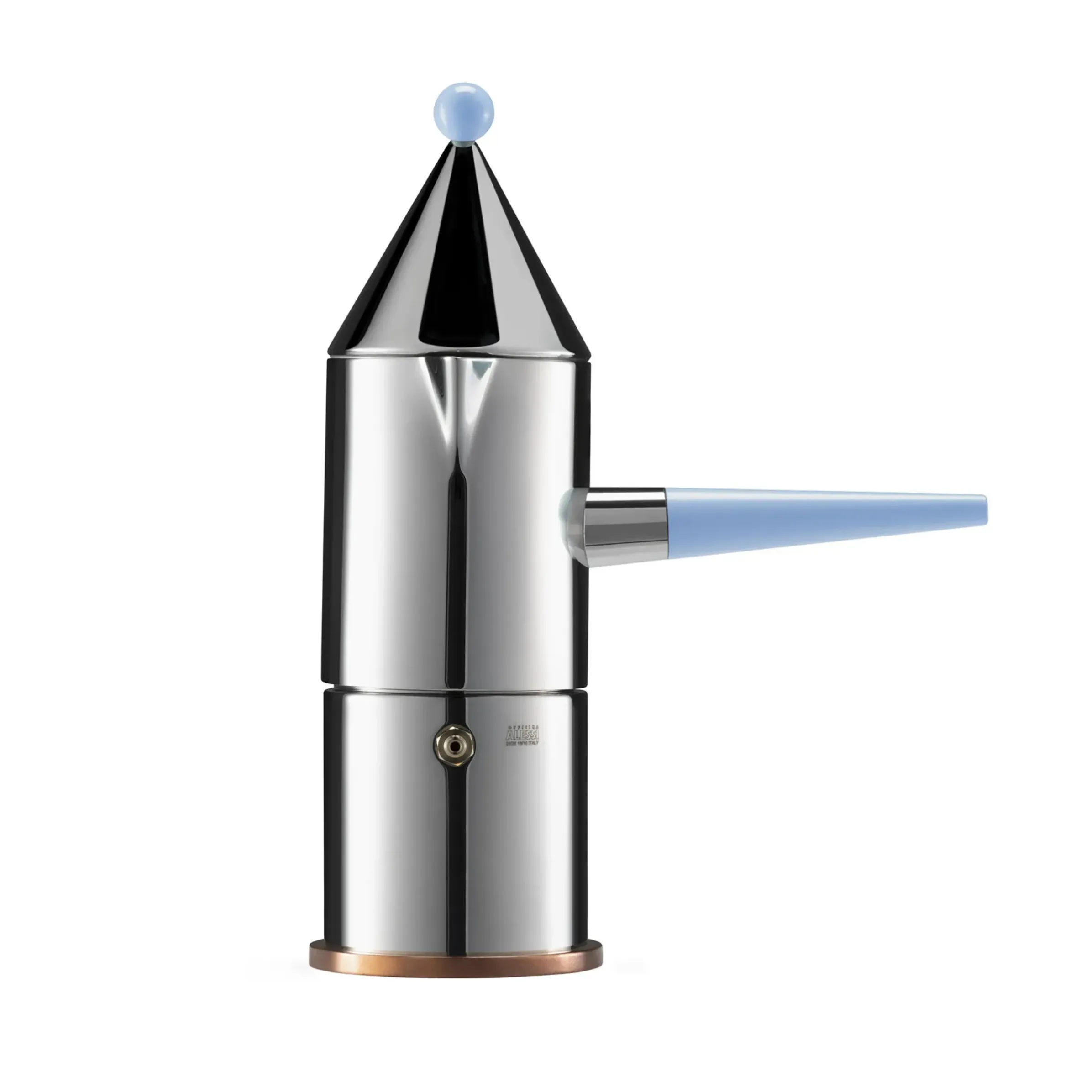 Cafetiere Italienne La Conica, Poignee Longue (1984) Metal / 3 Tasses - Sauf Induction / Alessi 100 Values Collection - Alessi