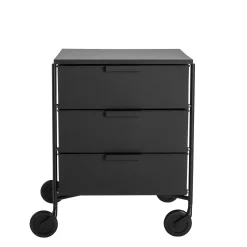 Caisson A Roulettes Mobil Plastique Noir / 3 Tiroirs - Version Mate - Kartell