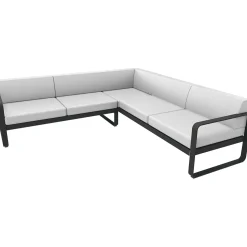 Canape D'Angle De Jardin Bellevie Metal Tissu Blanc / N° 2 A - 229 X 235 Cm - Tissu Blanc Grise - Fermob