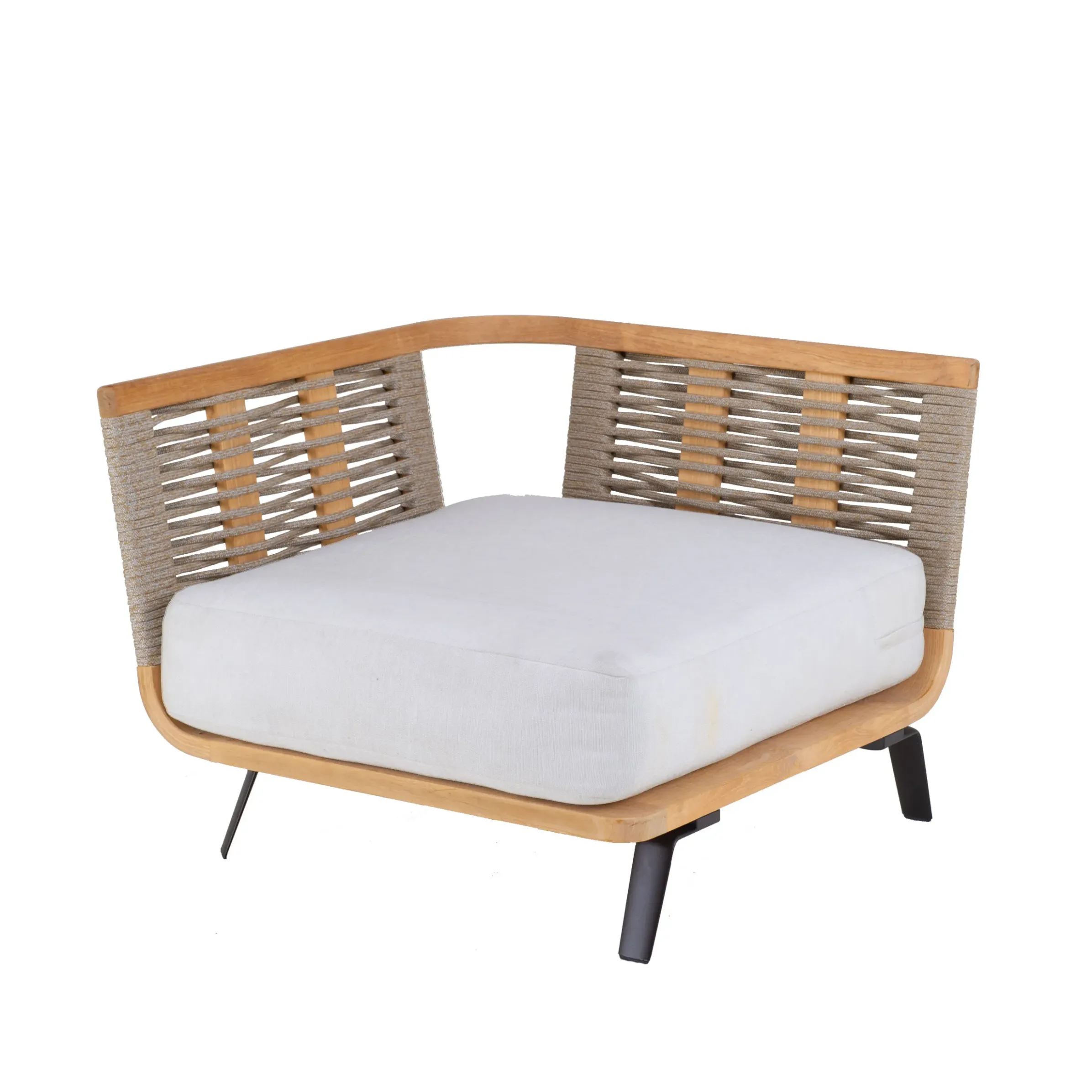 Canape De Jardin Modulable Welcome Tissu Blanc Bois Naturel / Module Accoudoir Droite L 90 Cm / - Unopiu