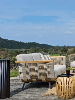 Canape De Jardin Modulable Welcome Tissu Blanc Bois Naturel / Module Accoudoir Droite L 90 Cm / - Unopiu