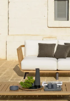 Canape De Jardin Modulable Welcome Tissu Blanc Bois Naturel / Module Accoudoir Droite L 90 Cm / - Unopiu