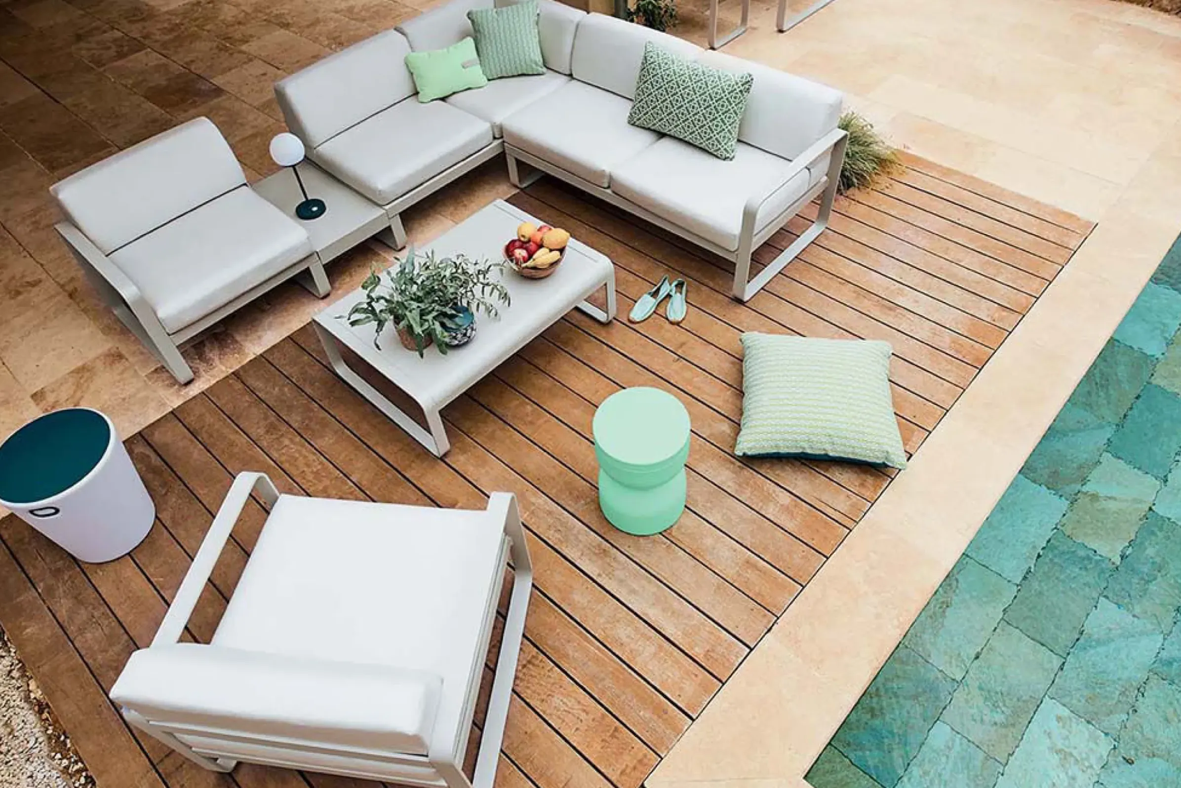 Canape De Jardin 3 Places Bellevie Metal Tissu Gris / N° 1 A - L 275 Cm - Tissu Gris Flanelle - Fermob