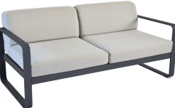 Canape De Jardin 2 Places Bellevie Metal Tissu Gris Noir / L 160 Cm - Tissu Gris Flanelle - Fermob
