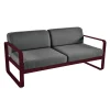 Canape De Jardin 2 Places Bellevie Metal Tissu Rouge Gris L 160 Cm - Tissu Graphite - Fermob