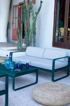 Canape De Jardin 2 Places Bellevie Metal Tissu Rouge Gris L 160 Cm - Tissu Graphite - Fermob