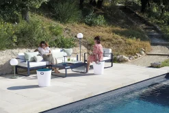 Canape De Jardin 3 Places Bellevie Metal Tissu Rouge Gris / L 235 Cm - Tissu Gris Flanelle - Fermob