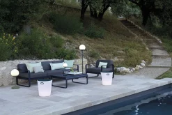 Canape De Jardin 3 Places Bellevie Metal Tissu Rouge Gris / L 235 Cm - Tissu Gris Flanelle - Fermob