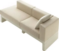 Canape De Jardin 3 Places Bellini Hour Tissu Blanc Beige / Accoudoir Gauche - L 190 Cm - Serralunga