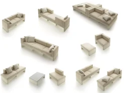 Canape De Jardin 3 Places Bellini Hour Tissu Blanc Beige / Accoudoir Gauche - L 190 Cm - Serralunga