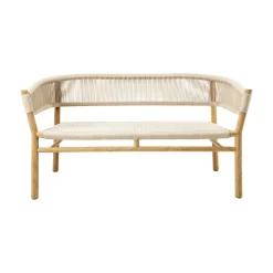 Canape De Jardin 2 Places Kilt Tissu Beige Bois Naturel / L 130 Cm - Teck & Corde Synthetique - Ethimo