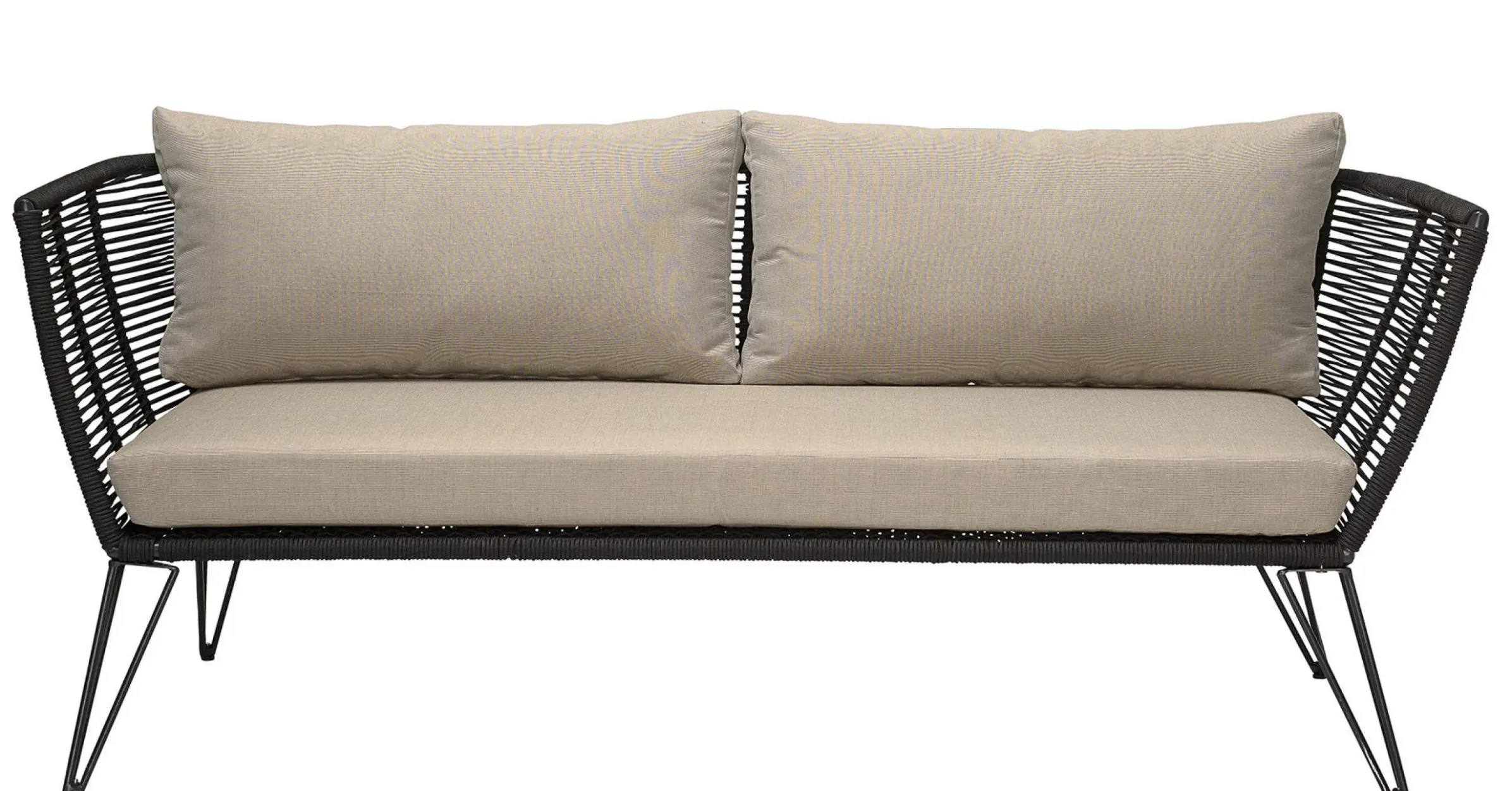 Canape De Jardin 3 Places Mundo Tissu Noir Beige / L 175 Cm - Fils Pvc - Bloomingville