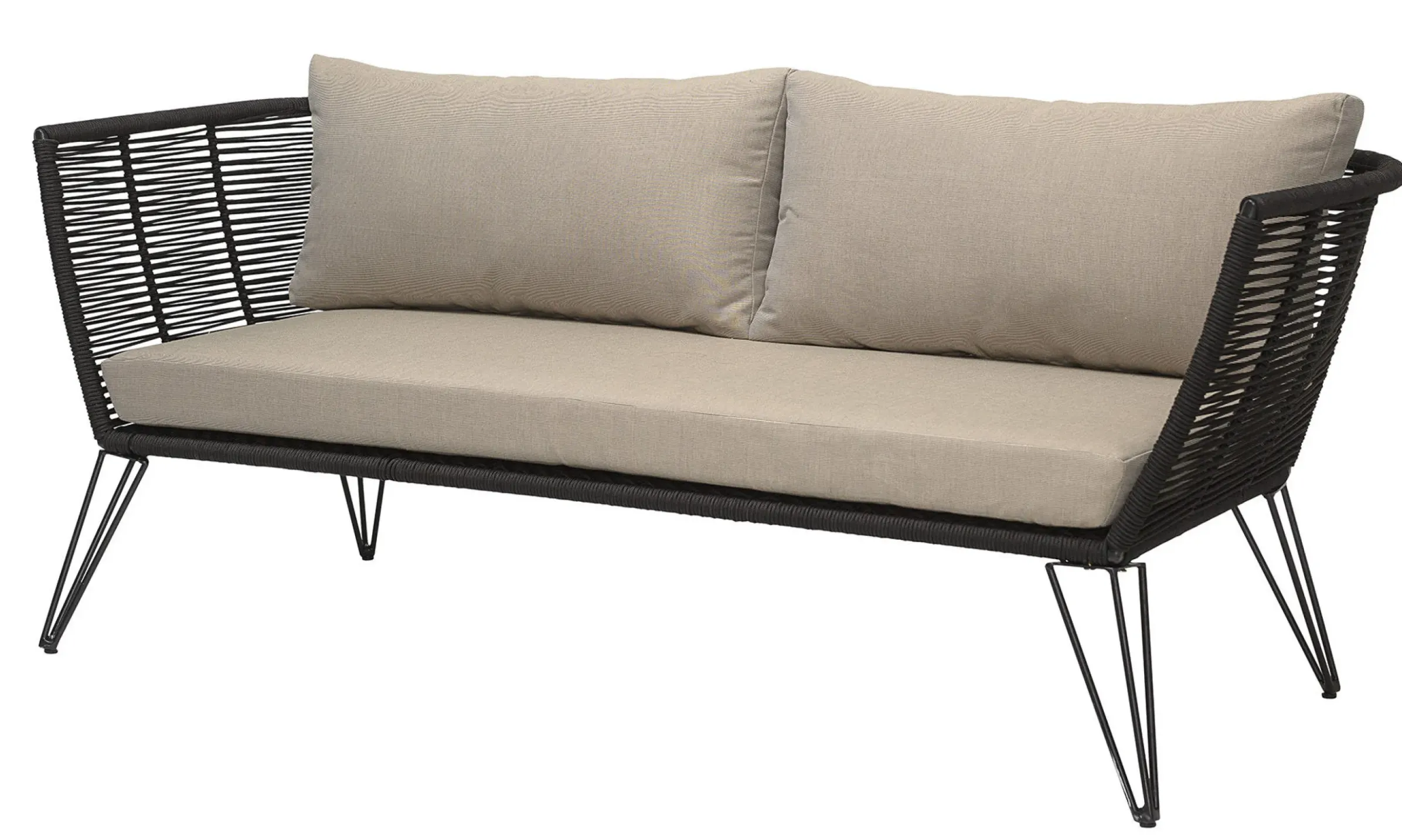 Canape De Jardin 3 Places Mundo Tissu Noir Beige / L 175 Cm - Fils Pvc - Bloomingville