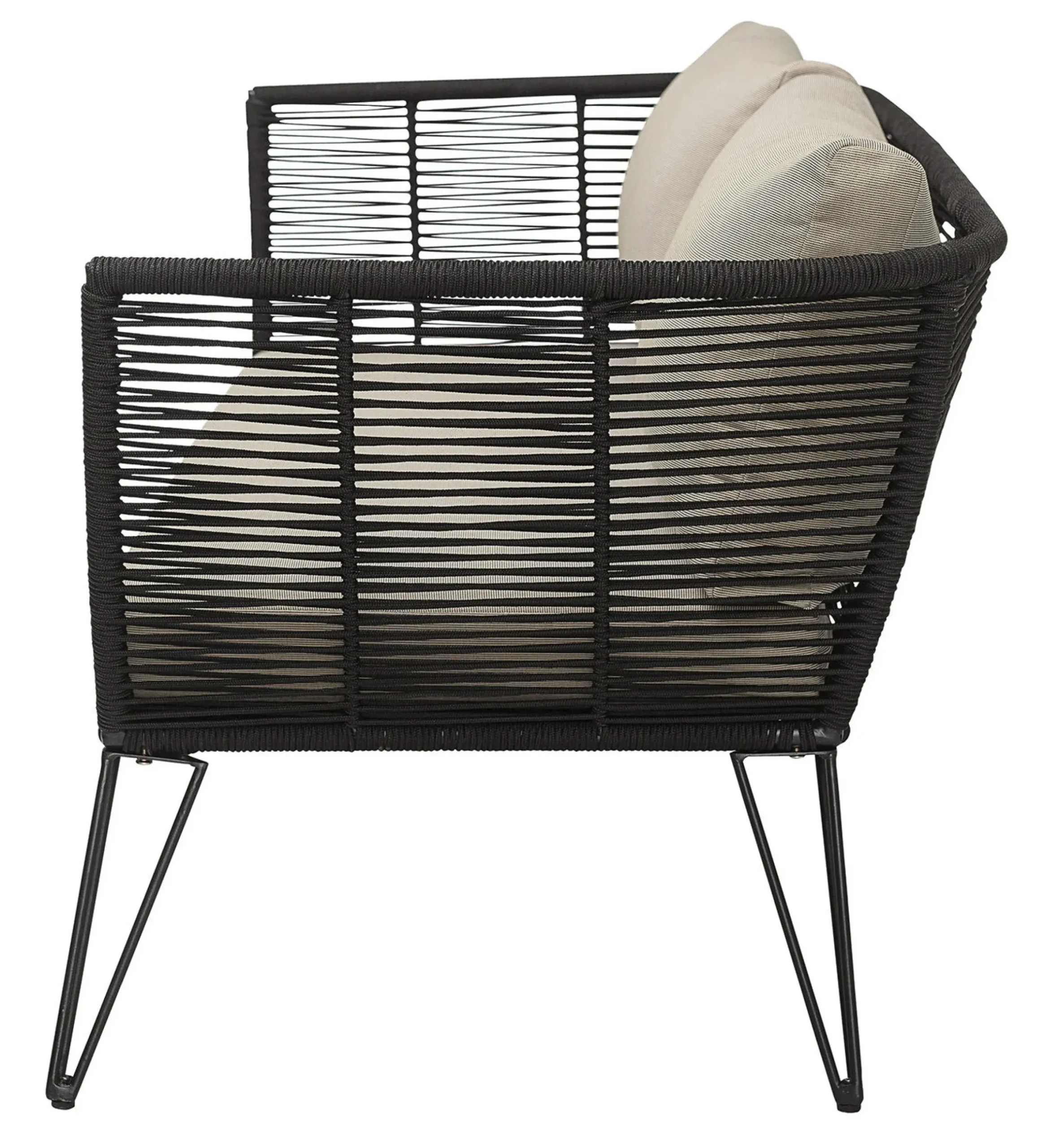 Canape De Jardin 3 Places Mundo Tissu Noir Beige / L 175 Cm - Fils Pvc - Bloomingville