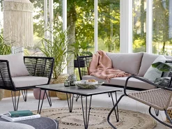 Canape De Jardin 3 Places Mundo Tissu Noir Beige / L 175 Cm - Fils Pvc - Bloomingville