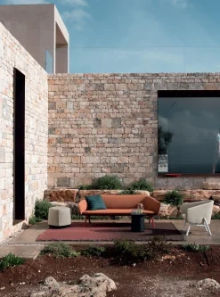 Canape De Jardin 3 Places Tuile Metal Tissu Orange Marron /L 220 Cm - Kristalia