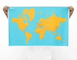 Carte Du Monde A Personnaliser Crumpled World By Cities Papier Multicolore / Noms De Villes - Feutre Effacable Inclus - 87 X 58 Cm - Palomar