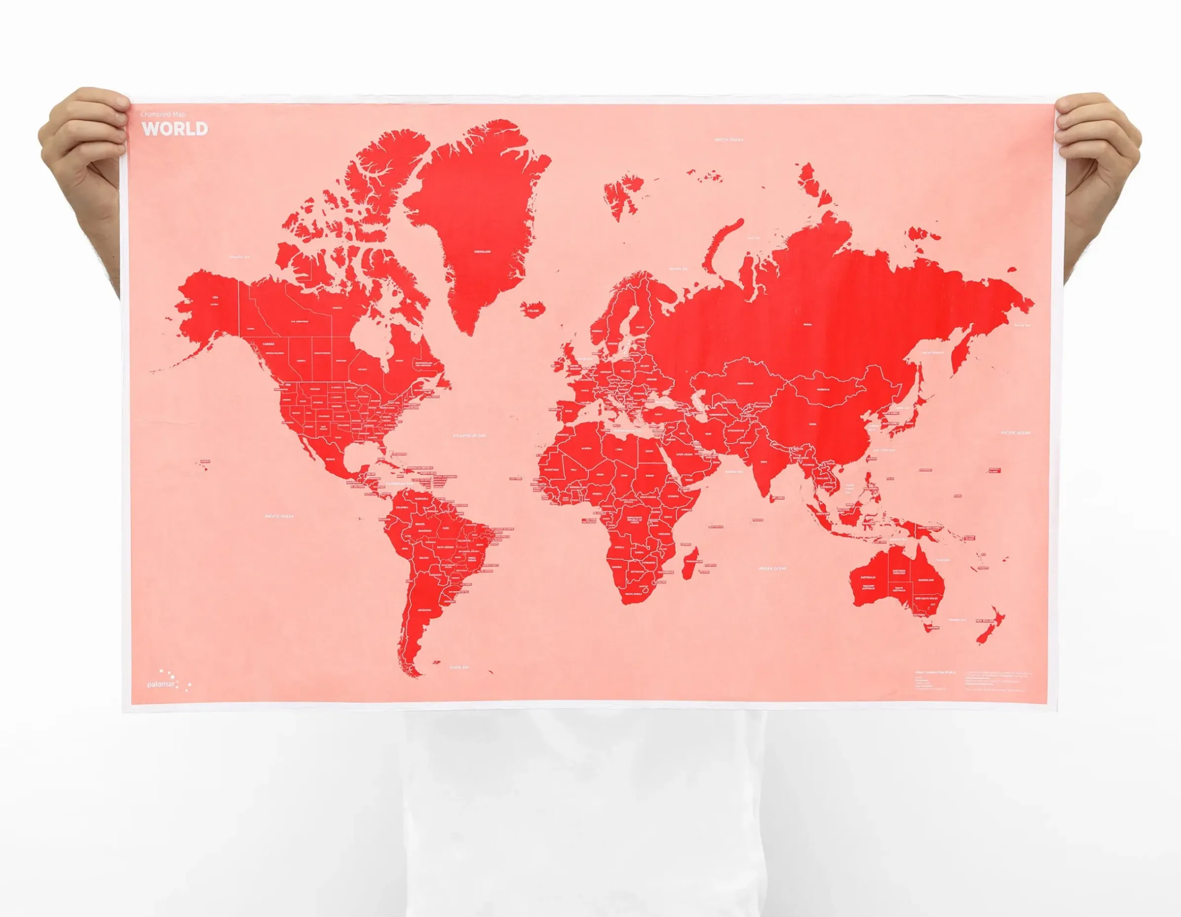 Carte Du Monde A Personnaliser Crumpled World By Countries Papier Multicolore / Noms De Pays - Feutre Effacable Inclus - 87 X 58 Cm - Palomar