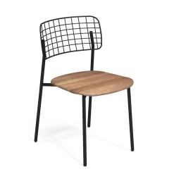 Chaise Empilable Lyze Metal Noir Bois Naturel / Assise Teck - Emu
