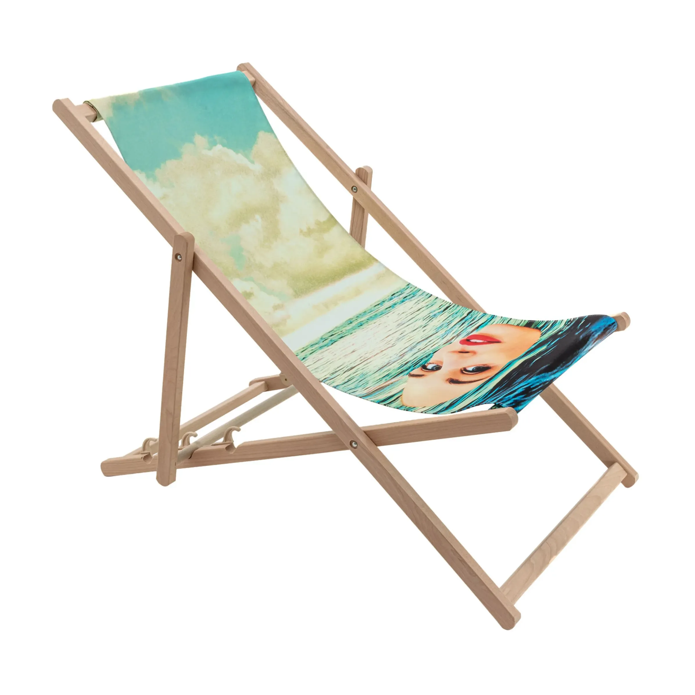 Chaise Longue Pliable Inclinable Toiletpaper Bois Multicolore Bois & Toile Multicolore / - Seletti