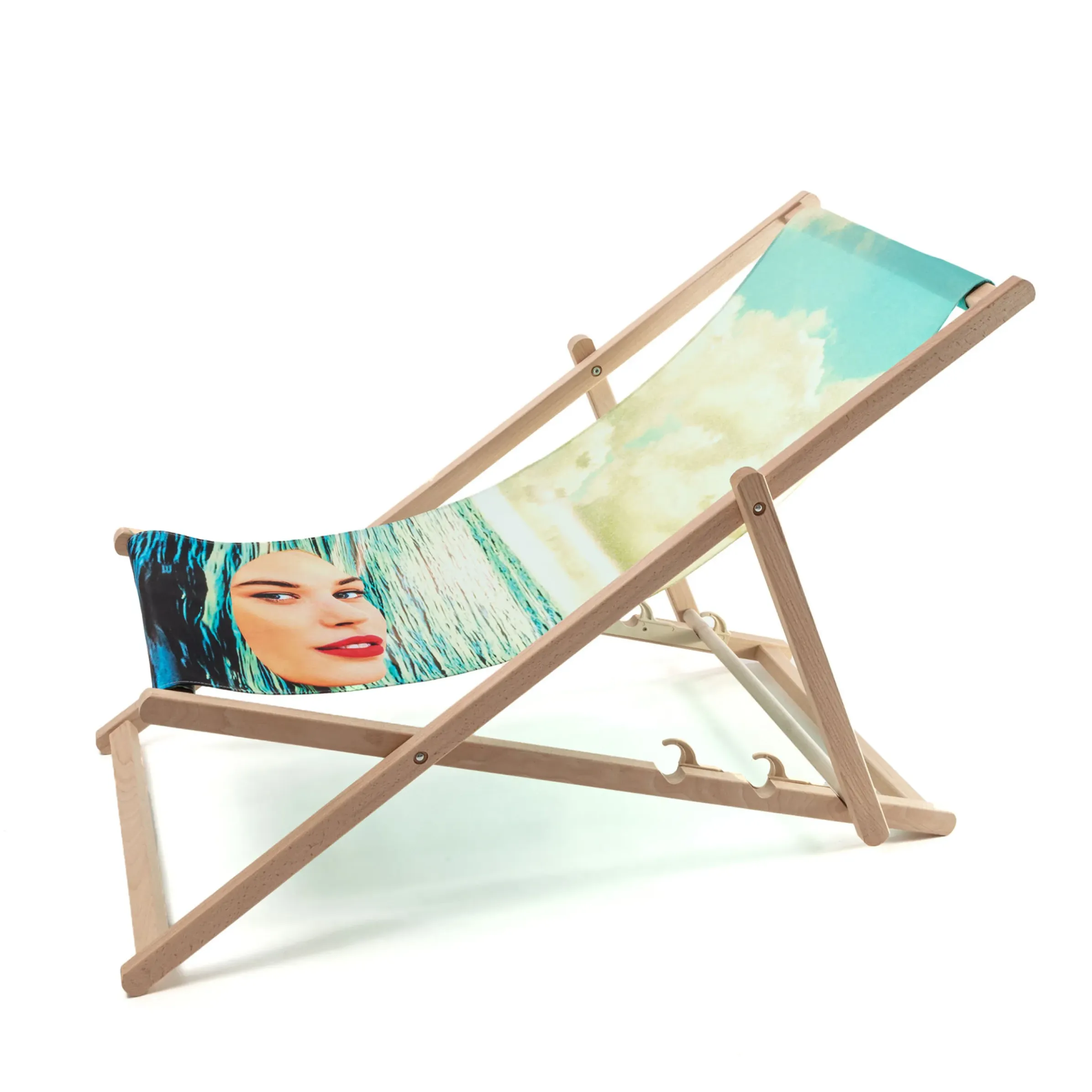 Chaise Longue Pliable Inclinable Toiletpaper Bois Multicolore Bois & Toile Multicolore / - Seletti